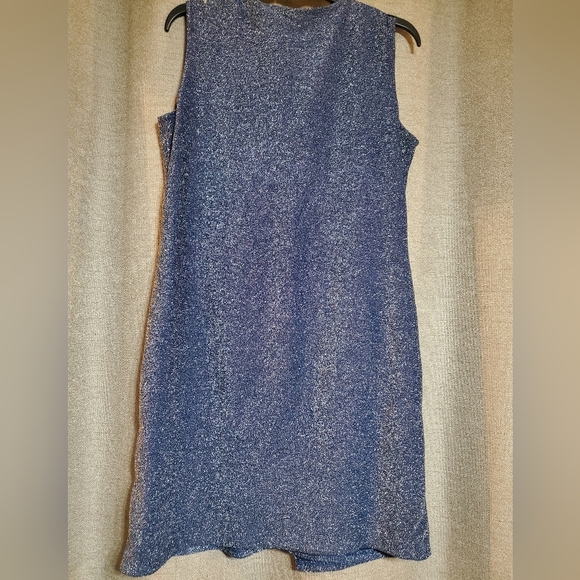 Navy Blue/Blue Sparkly thread Sleeveless Dress V-neck sparkles SZ LG SERRA Brand - Picture 5 of 5
